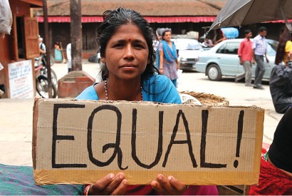 A woman in Nepal spells out what is on her mind about women’s empowerment. Stephan Bachenheimer/World Bank