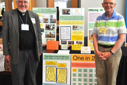 Rev. Russel Melby, left, and Stephen Panther, right, at the Southeastern Iowa Synod Assembly (ELCA) in Des Moines, Iowa. 