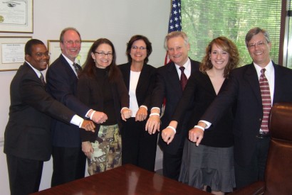 Elaine VanCleave, center in white blouse, with a group that delivered a petition asking for debt relief to former U.S. Rep. Spencer Bachus (R-Ala.), third from right.  Photo courtesy of Elaine VanCleave.