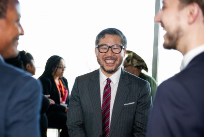 Rev. Eugene Cho at a reception following his selection as Bread's new president. Lacey Johnson for Bread for the World.