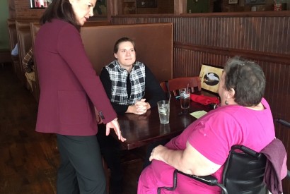 Sen. Kelly Ayotte speaking with Bread for the World members at a popular eatery in Claremont, N.H. 