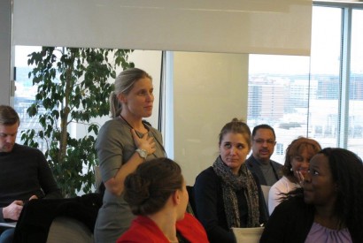 A participant speaking during a discussion about the Sustainable Development Goals at Bread for the World office. Todd Post/Bread for the World. 