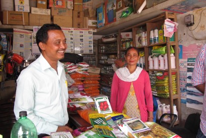 Jokhan Chaudhary, left, is the proprietor of Milan Agrovet, an agricultural retailer in Nepal and a grantee of KISAN I. Jordan Teague/Bread for the World Institute. 