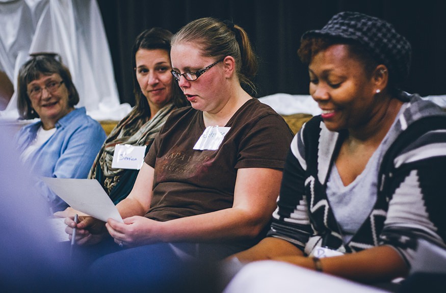 Catherine, in the center, speaks to the group about the interaction with her perspective new Ally. Joseph Terranova for Bread for the World. 