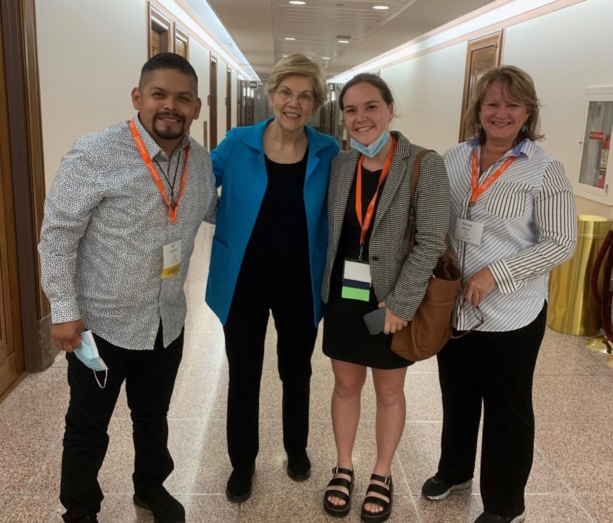 From left to right, Lupe Conchas, Bread for the World Southwest regional organizer, Sen. Elizabeth Warren (D-MA), Annie Masterson, and Solveig Muus, Bread for the World member in Arizona. 