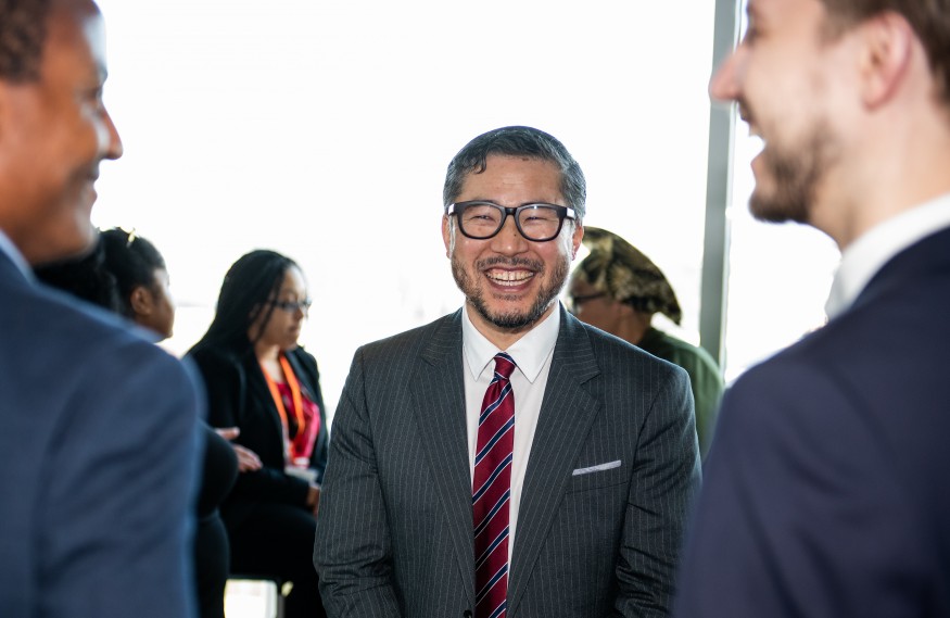 Rev. Eugene Cho at a reception following his selection as Bread's new president. Lacey Johnson for Bread for the World.