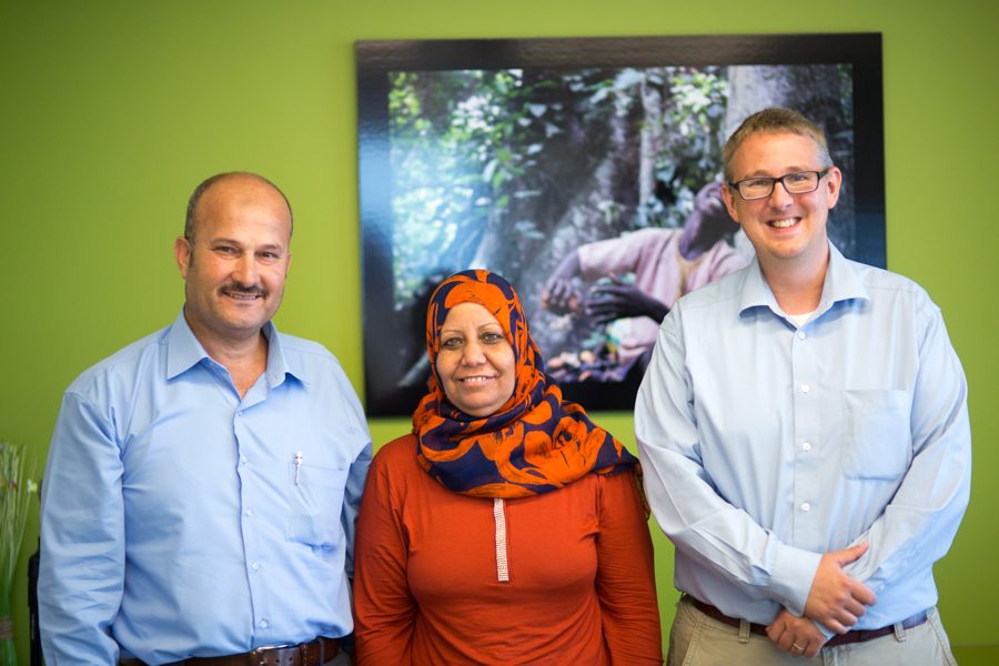 Photo caption: From left to right, Dr. Rafat M. Hassouna,  Rifqa Y. Hamalawi, and Eric Madson. Joseph Molieri/Bread for the World.