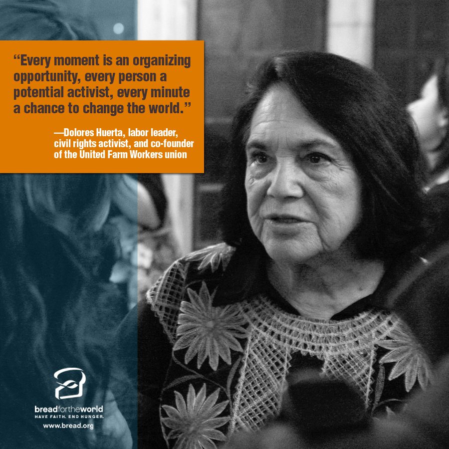 Dolores Huerta. Design by Leslie Carlson for Bread for the World.