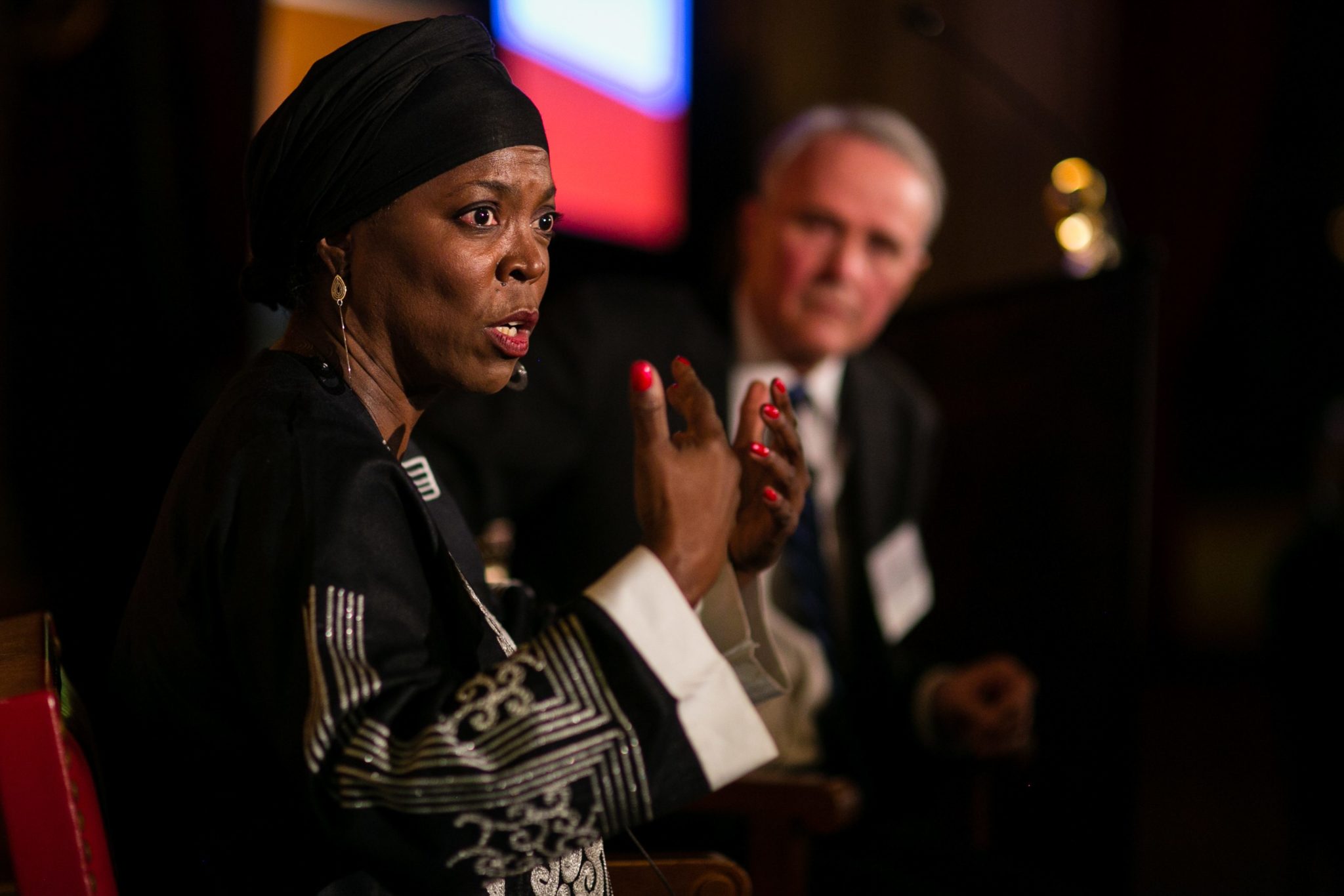 Ertharin Cousin, World Food Programme executive director, left, and Rev. David Beckmann, Bread for the World president, at the annual Gala to End Hunger. Zach Blum for Bread for the World.