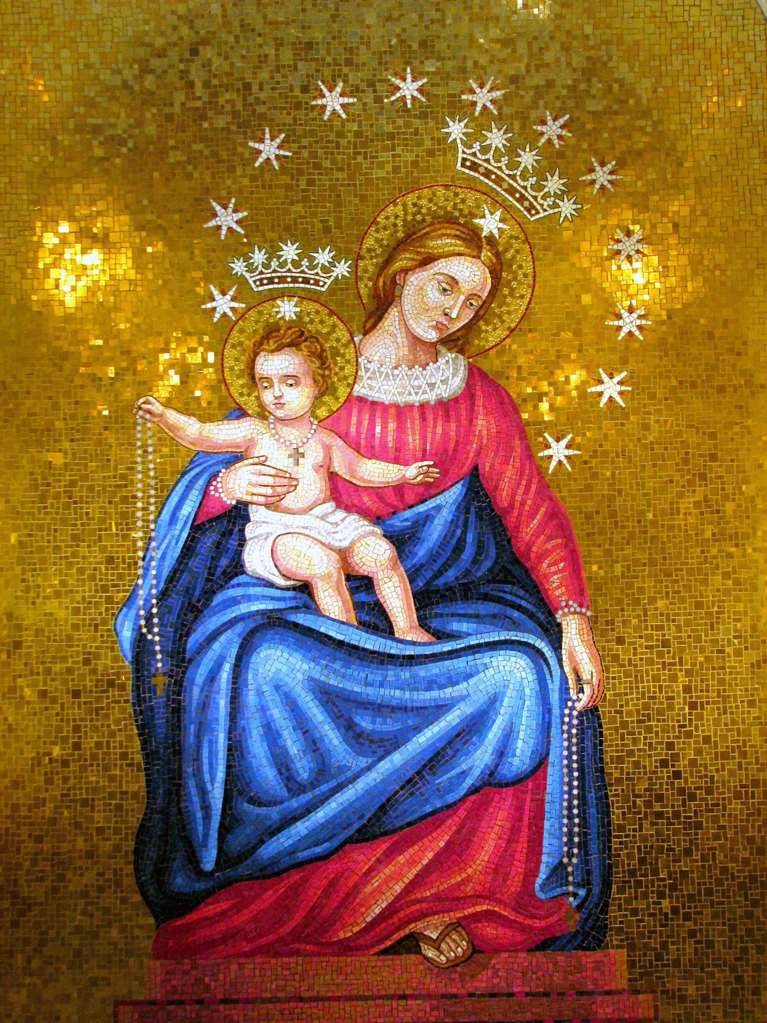 A mosaic depicting Mary and the Christ child at the Basilica of the National Shrine of the Immaculate Conception in Washington, D.C., the patronal church of the U.S. Beechwood Photography/Flickr.