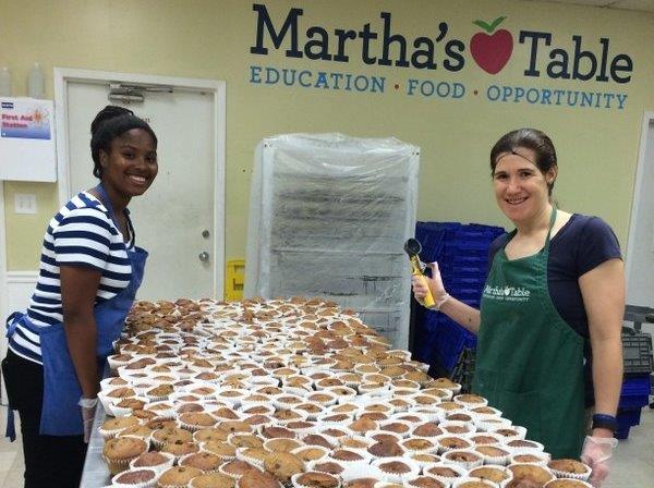 Martha’s Table volunteers bake fresh, healthy muffins for DC residents experiencing hunger. Photo courtesy of Martha's Table.