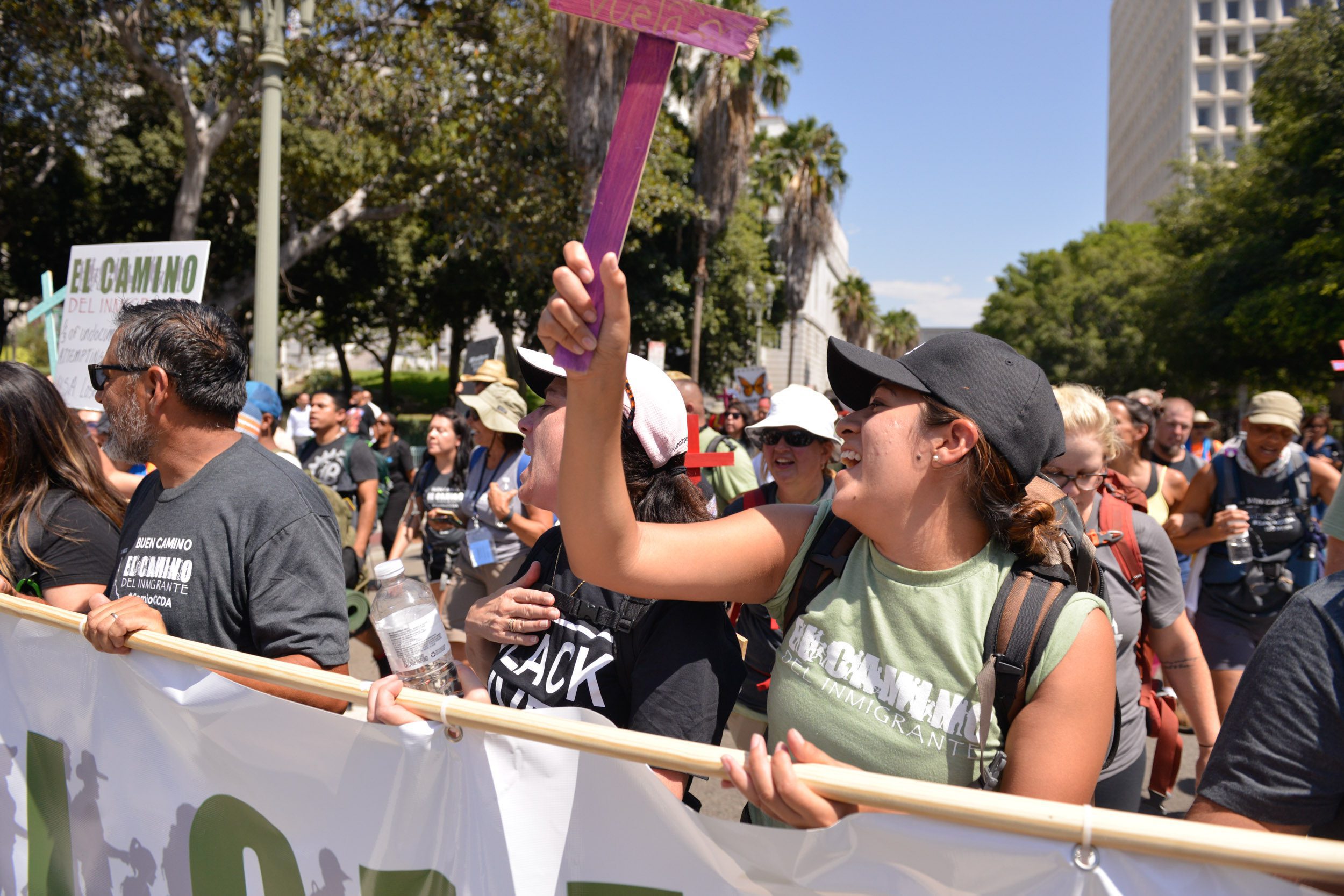 Participants of the El Camino, a 150-mile walk to draw attention to immigration crisis in the United States, attend a rally at the Detention Center in downtown Los Angeles, Calif. Buddy Bleckley for Bread for the World