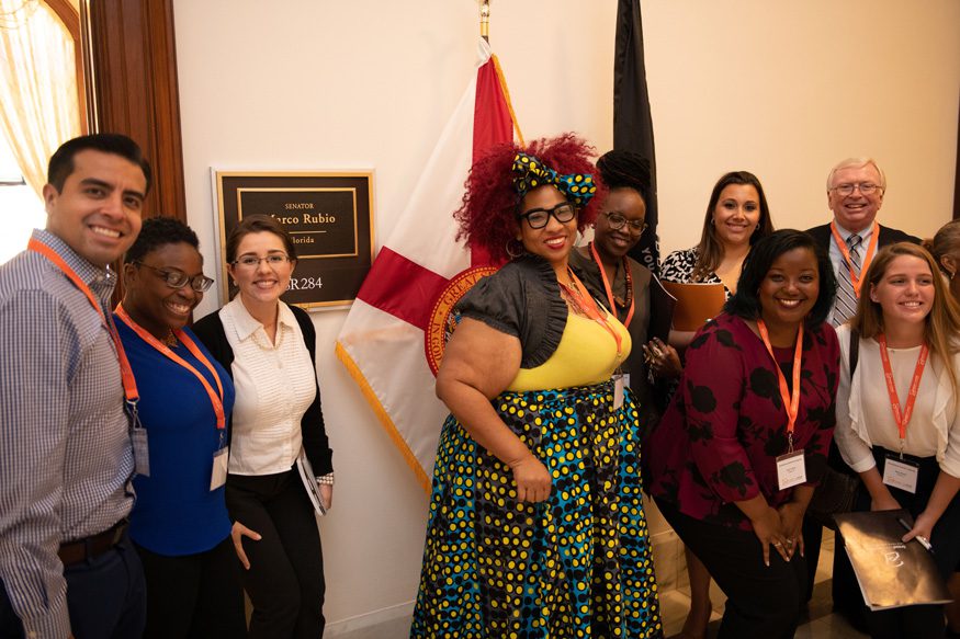 Tiffany Kelley, center, with Bread activists from Florida during the 2018 Advocacy Summit and Lobby Day. Howard Wilson for Bread for the World.