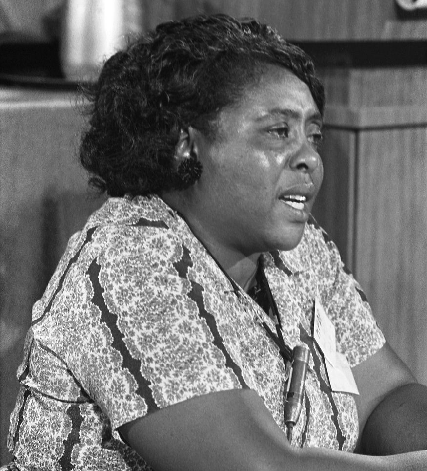 Fannie Lou Hamer, Mississippi Freedom Democratic Party delegate, at the Democratic National Convention, Atlantic City, New Jersey, August 1964. Warren K. Leffler / Library of Congress